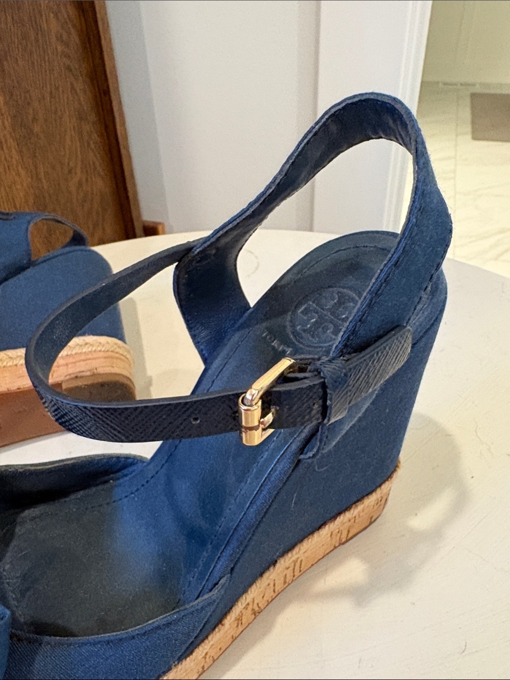 Tory Burch Navy Bow Espadrille Wedge Sandals - Picture 7 of 8